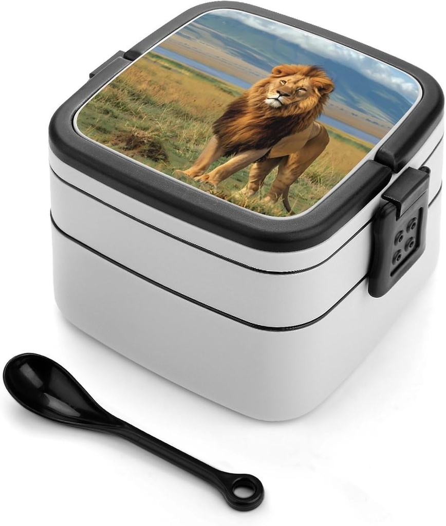 African Lion at Lake in National Park Bento Box with 2 Compartments Adult Lunch Box Lunch Container for Meal Prep Work And Outdoors