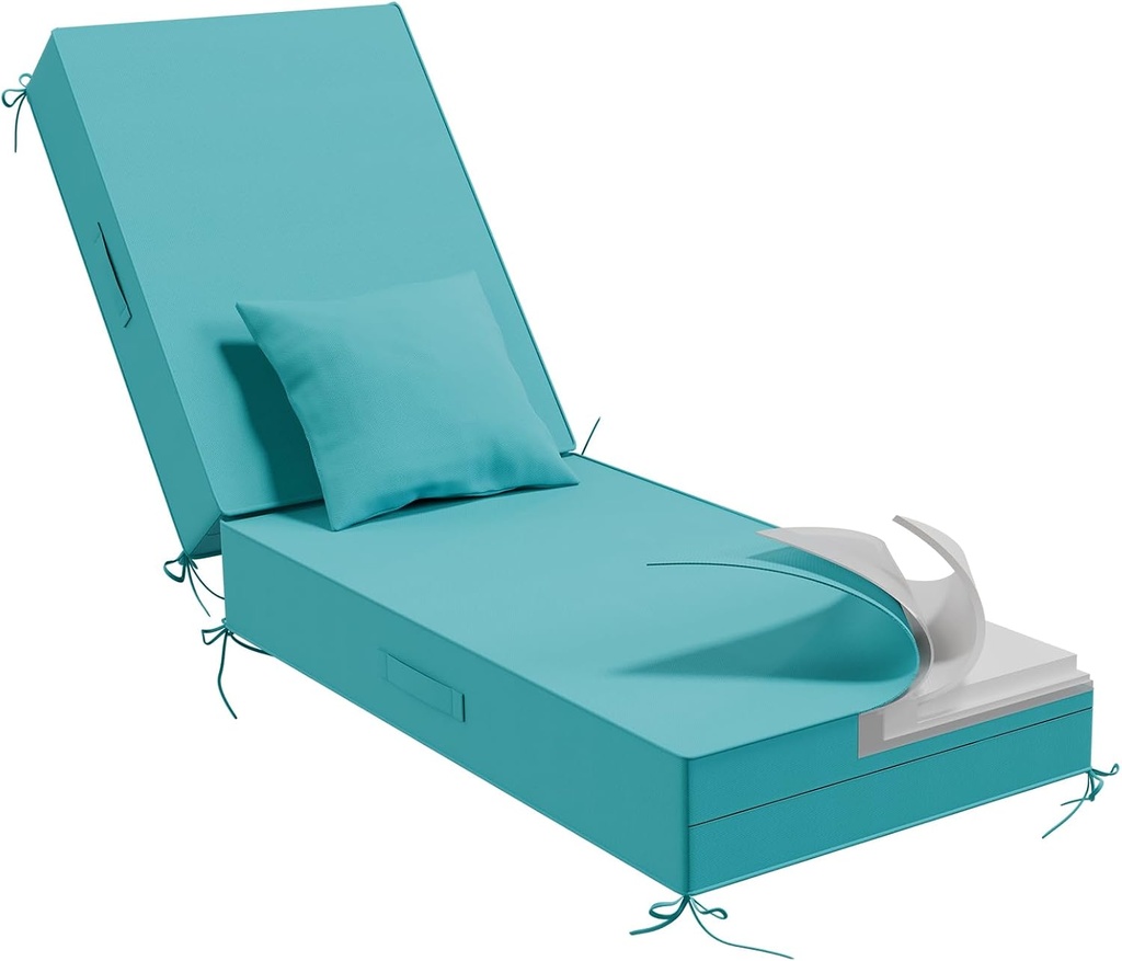 AOFEITE Outdoor Water-Resistant Olefin Chaise Lounge Cushions with Pillow, Weather and Fade Resistant Patio Furniture Lounge Chair Cushion Ideal for Patio, Lawn, Garden, Turquoise, 80"L x 26"W x 5"T