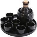 9 Pieces Sake Set, Black Glaze Wine Glasses with Warmer Pot and Tray, Quaint Hammer Texture Design, for Cold/Warm/Hot Sake/Shochu/Tea, Best Gift-Dinnerware Sets