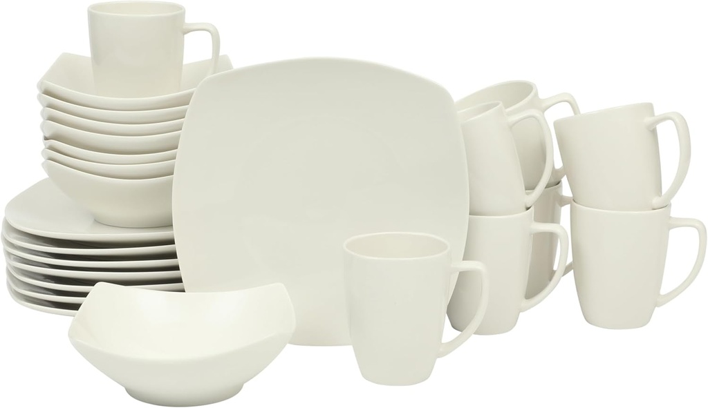 Gibson Home Zen Buffet (Service for 8) 24 Piece Plates and Bowls Porcelain Solid Color Dishes Ceramic Dinnerware Set - White