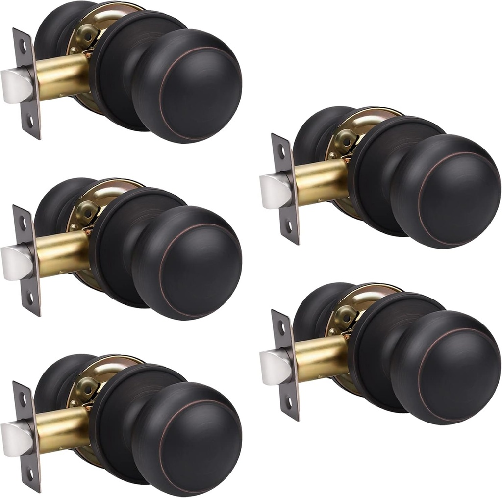 KNOBWELL 5 Pack Bronze Passage Door Knobs - Classic Modern Interior Door Knobs Set, Oil Rubbed Bronze