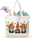 MVZX Fall Gnomes Canvas Tote Bag, Thanksgiving Shoulder Bag, Autumn Leaves Pumpkin Canvas Reusable Grocery Shopping Bag, Birthday Thanksgiving Day Gifts For Women, A68