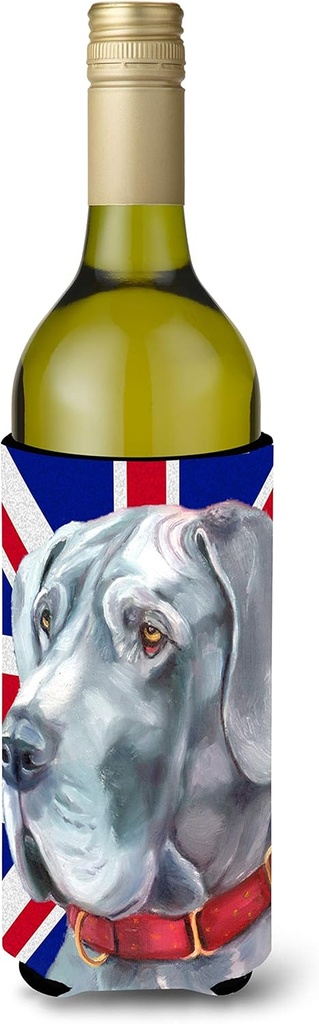Caroline's Treasures LH9598LITERK Great Dane with English Union Jack British Flag Wine Bottle Hugger Bottle Cooler Sleeve Hugger Machine Washable Collapsible Insulator Beverage Insulated Holder