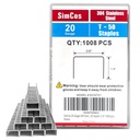 SimCos 20 Gauge 304 Stainless Steel T/50 Staples - 3/8" Crown Upholstery Staples, 1/4"~9/16" Leg Length, 1008 Counts, Compatible with Staple Gun & T-50 Stapler (1/4"-1008 pcs)