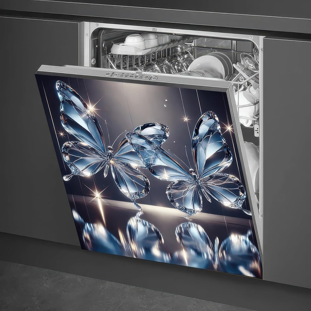 BlissYard Butterfly Dishwasher Magnet Cover 23x26 Inch Crystal Butterfly Kitchen Decor Dishwasher Magnet Cover Refrigerator Magnet Sticker Appliance Cover Protector Decorative Panel Kitchen Appliances
