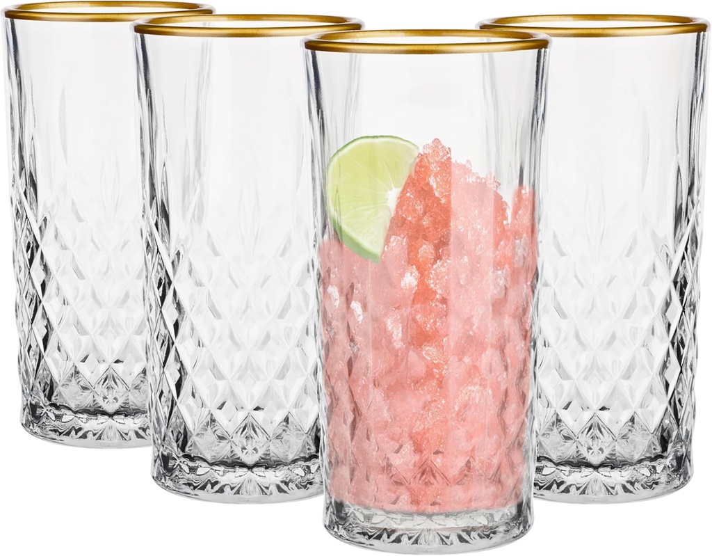 Glasmark Krosno Glasses Set of 4 0.3 Litre Cocktail Glasses Cocktail Drinking Glasses Water Glasses Dishwasher Safe Children's Glasses Small Glasses Juice Glasses Gold Rim 4 x 300 ml