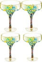 Margarita Glasses – Set of 4 - Luxury Hand Blown Confetti Margaritas, Cocktails, Water, Wine, Dessert, Martini & Champagne Cinco de Mayo, Hand Blown - Mexican Confetti Design Glass, Party, Home & Bar
