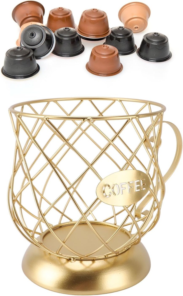 Metal Coffee Pod Holder, Large Capacity Metal Coffee Capsu leWire Basket, Coffee Bar Accessories, Coffee Capsule Organizer for Storage and Espresso Pod Storage for Home, Restaurant