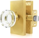 Newlaking Privacy Door Knob with Lock - Crystal Glass Interior Door Handle for Bedroom Bathroom Closet - Satin Brass, 1 Pack