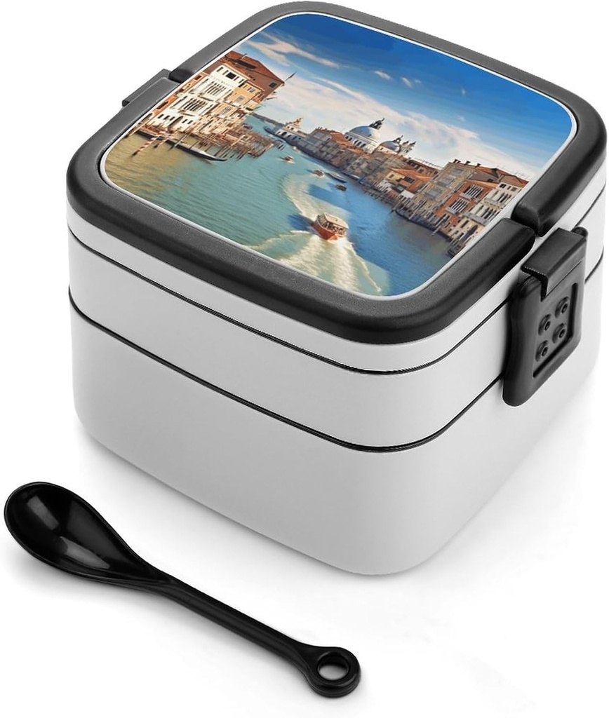FZMTLDS Grand Canal in Italy Bento Box Adult Lunch Box Containers with Spoons Double Layered Lunch Containers Portable Lunch Boxes Food Container for Work Picnic Travel