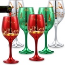 Widecook 6 Pcs Christmas Stemmed Wine Glasses 11 oz Holiday Red Green Silver Etched Glassware Christmas Tree Wine Goblets Festive Glass Drinkware Cups Gift for Xmas Winter New Years Eve Party
