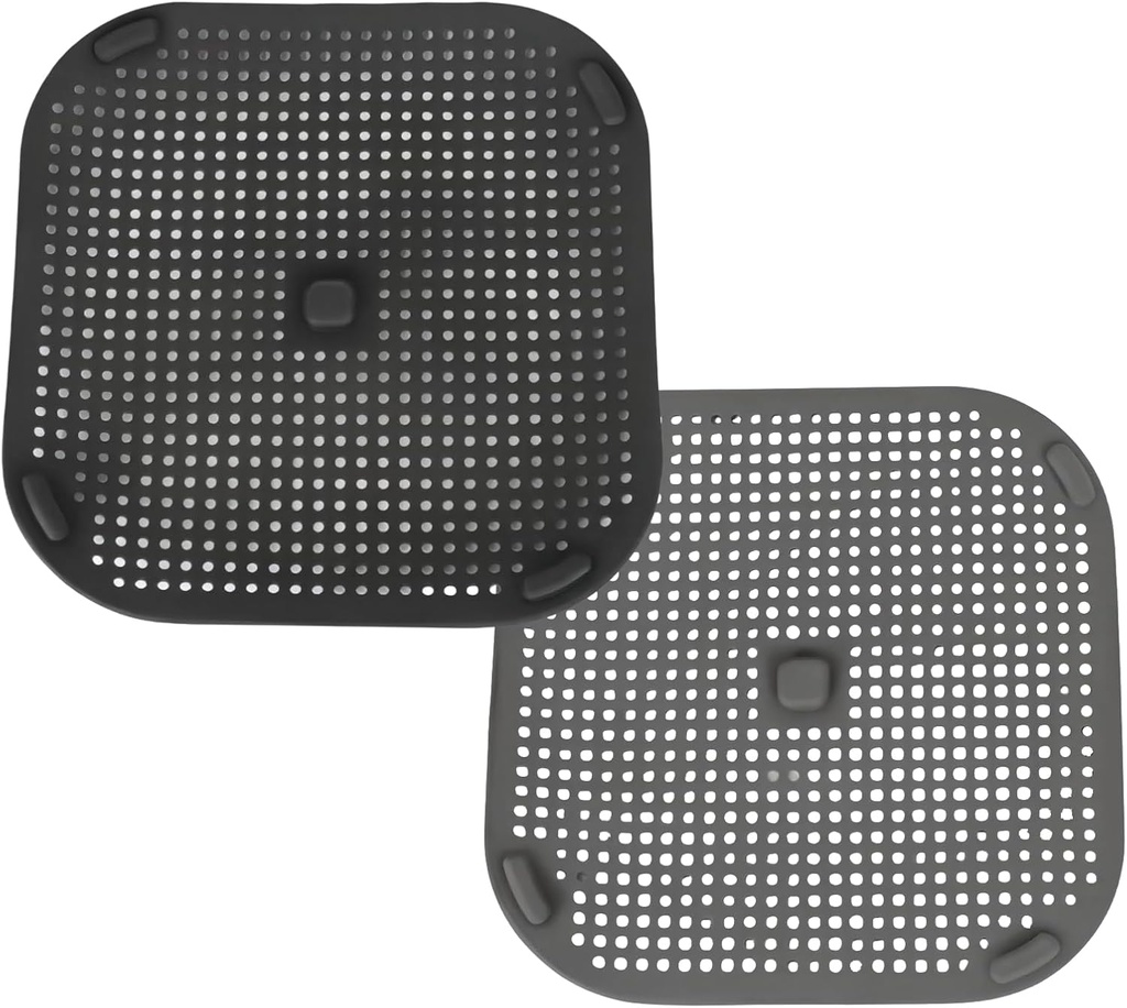 2-Pack Reusable Silicone Splash Guards for Ninja FN101 Air Fryer & Crispi - Heat-Resistant Oil Splatter Mat with Lock Tabs, Easy-Lift Handle,Anti-Spill Protector (Black & Grey)