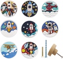 JamJam Set of 8 1.8" Wooden Cabinet Knobs Space Rocket Astronaut Moon Theme Nursery Kids Room Furniture Dresser Drawer Knobs and Pulls