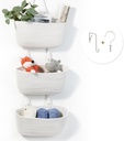 DULLEMELO Hanging Wall Baskets for Decor, 3-Tier Hanging Basket Organizer for Kitchen, White Woven Storage Basket with Door Hooks for Toy Storage