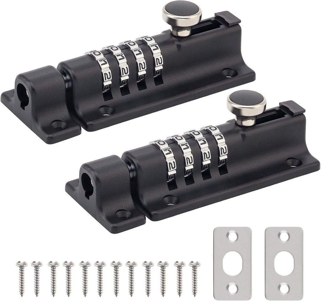 HOJLKLD Combination Locking Bolt, 2 Pack 4 Digit Combination Door Security Slide Latch Lock Heavy Duty Zinc Alloy Slide Bolt Lock for Shed Gate Fences (2, Black)