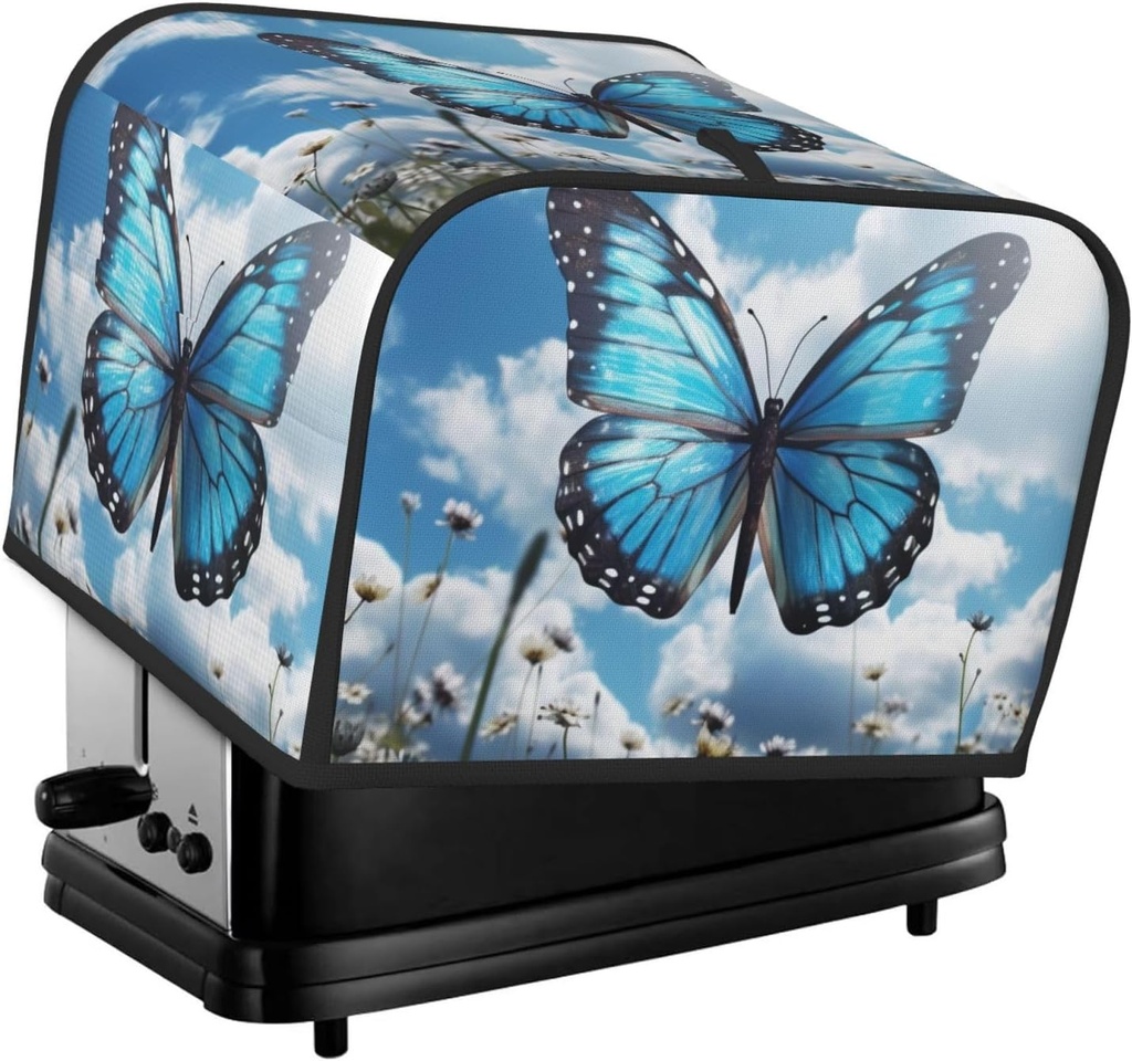 4 Slice Toaster Cover with Pocket Universal Size Toasters Dusts Covers Blue butterfly and Clouds Bread Machine Cover & Protection Bread Machine Protector Small Kitchen Appliance Covers