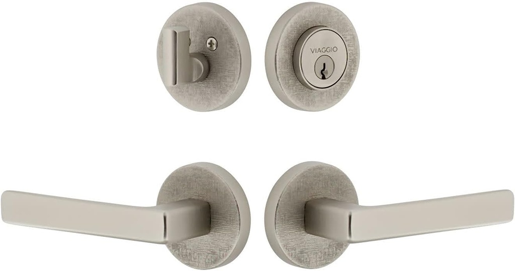 Viaggio CLOMLNLUS_Combo_238_RH Motivo Right Handed Solid Brass Single Cylinder Keyed Entry Door Lever Set and Deadbolt Combo Pack - 2-3/8" Backset - Satin Nickel