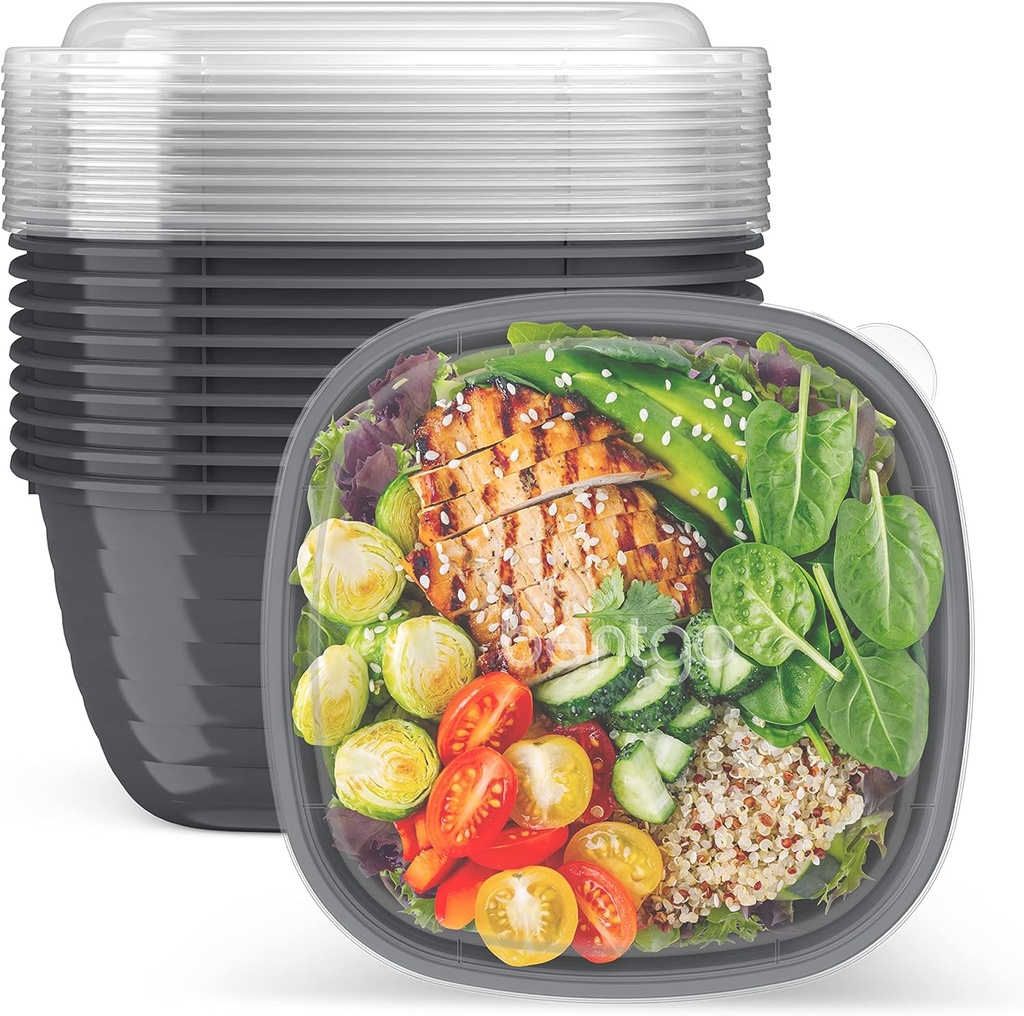 Bentgo Prep - 1-Compartment Bowls with Custom Fit Lids - Reusable, Microwaveable, Durable, PFAS & BPA-Free, Freezer and Dishwasher Safe Meal Prep Food Storage - 10 Bowls & 10 Lids (Graphite)
