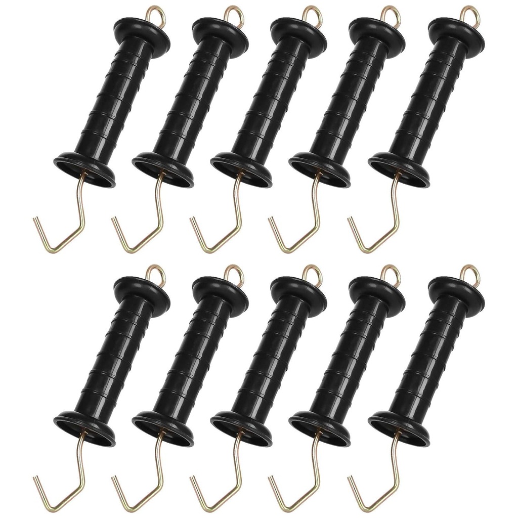ABuff 10 Pack Plasitc Electric Fence Gate Handles Insulators Ranch Fences Accessories, Simple Tension Gate Handle with Spring for Electric Fence, Black