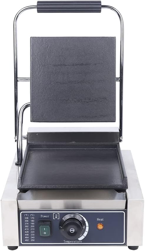 MuChaIOAK Grill Sandwich Maker, Panini Press Electric Contact Grill Single for Hamburgers Steaks Vegetables Breakfast Sandwiches, Single Smooth Top & Bottom 110V 1800W