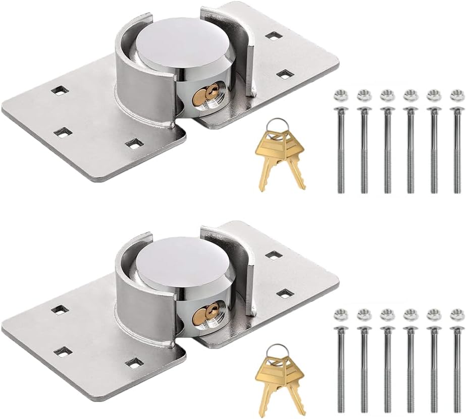 2 Pack Van Door Padlock Keyed Alike Heavy Duty Solid Steel Hasp 73MM Garage Shed Door Lock Security Padlock Nut with 4 Keys for Trucks, Gates, Vans
