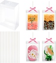 35 Pack Rice Krispy Treats Boxes with Sticks Kit: Clear Plastic Container with Hole for Small Cakesicles, Marshmallow Square, Cake Pop, Crispy Treat Packaging Holder for Wedding Party Christmas