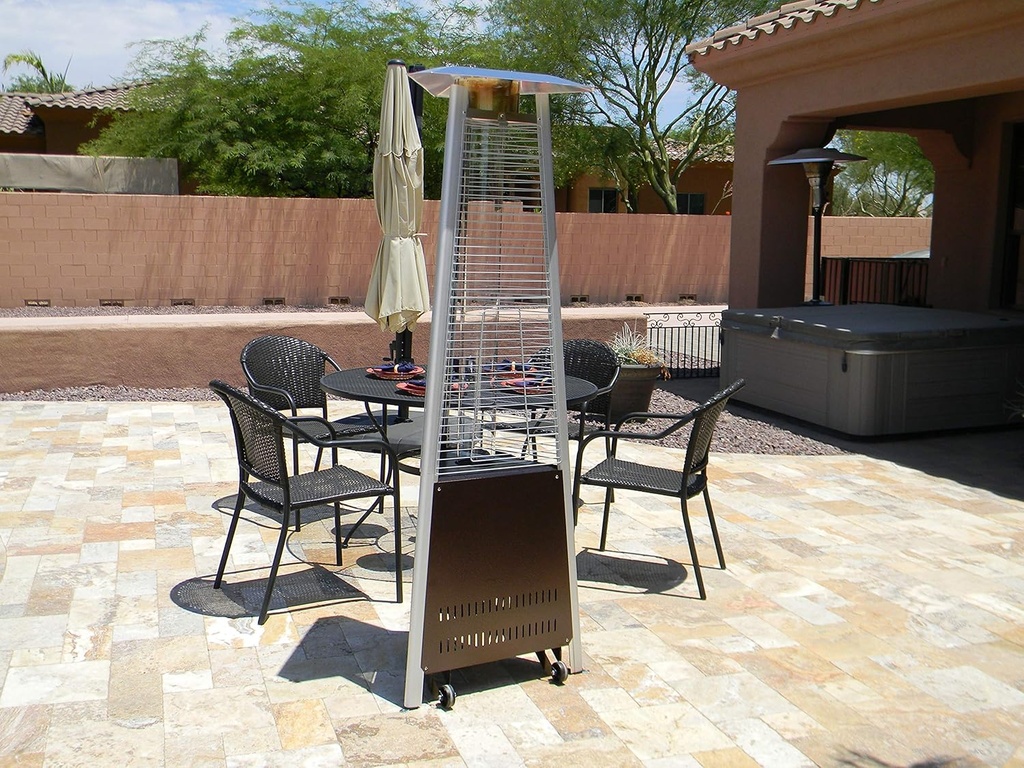 Hiland HLDS01-MGTHG Quartz Glass Tube Patio Heater w/Wheels, 40,000 BTU, Pyramid, Hammered Bronze