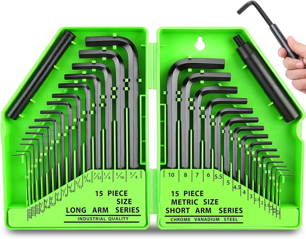 SWANLAKE 32PCS Hex Key Set, Allen Wrench Set Inch/Metric MM(0.7mm-10mm) SAE(0.028"-3/8)