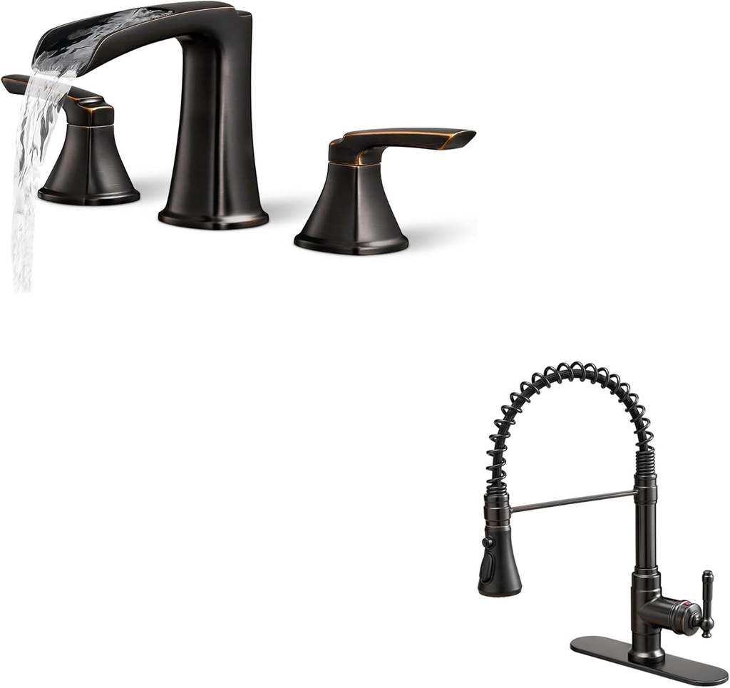 HOIGY Brass Bath Tub Faucet Set 3 Hole, 8 Inch High Flow Roman Tub Faucet, 2 Handle Deck Mount Bathtub Faucets, Kitchen Faucet 3 Hole or 1 Hole, 3-Function Pull-Down Sprayer Kitchen Faucets