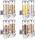Huwena 4 Sets Cereal Containers Storage,3L Each Set Wall Mounted Cereal Dispenser Dry Food Dispenser Grain Storage Dispenser for Candy Oatmeal Coffee Bean Nuts Food Container (Silver)