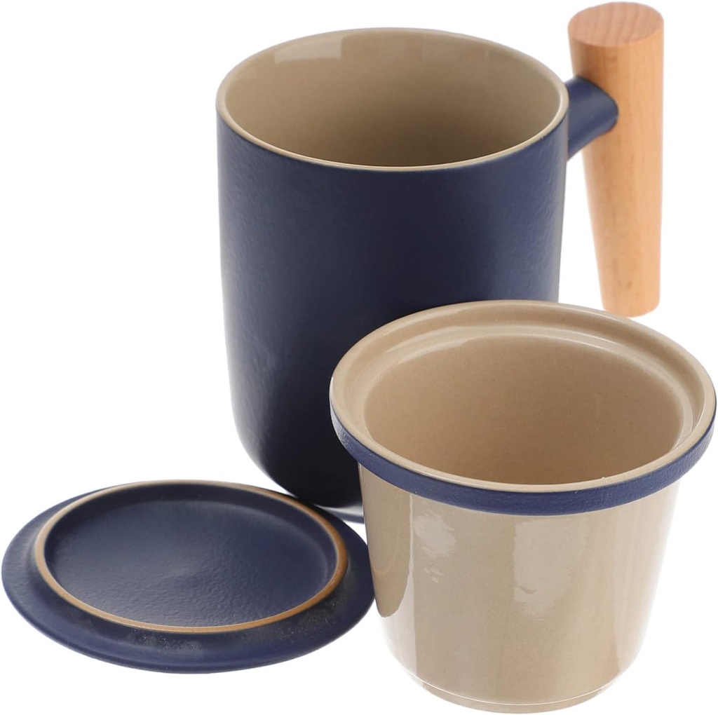 Veemoon 1set Tea Infuser Mug Lid Double Design for Tea Separation for Office Home Use Lightweight and Travel-friendly Glaze