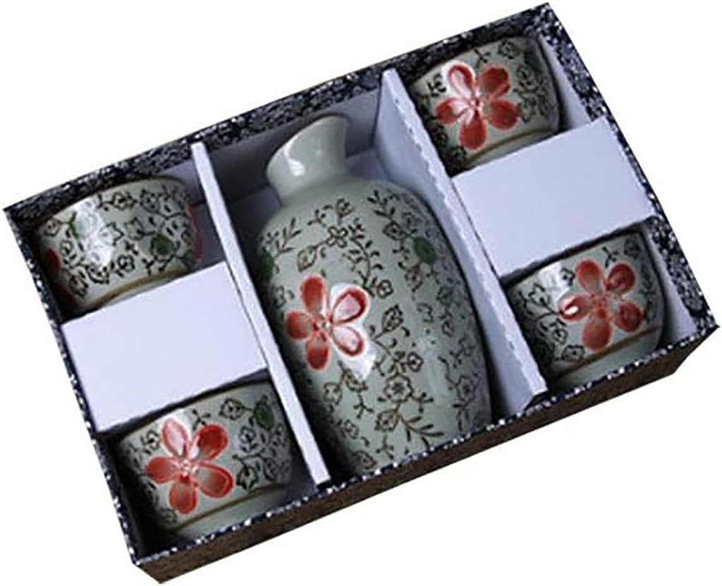 NPQPNAFC Japanese Sake Set Sake Cup Traditional Hand Painted Design Porcelain Ceramic Wine Glasses - Safflower