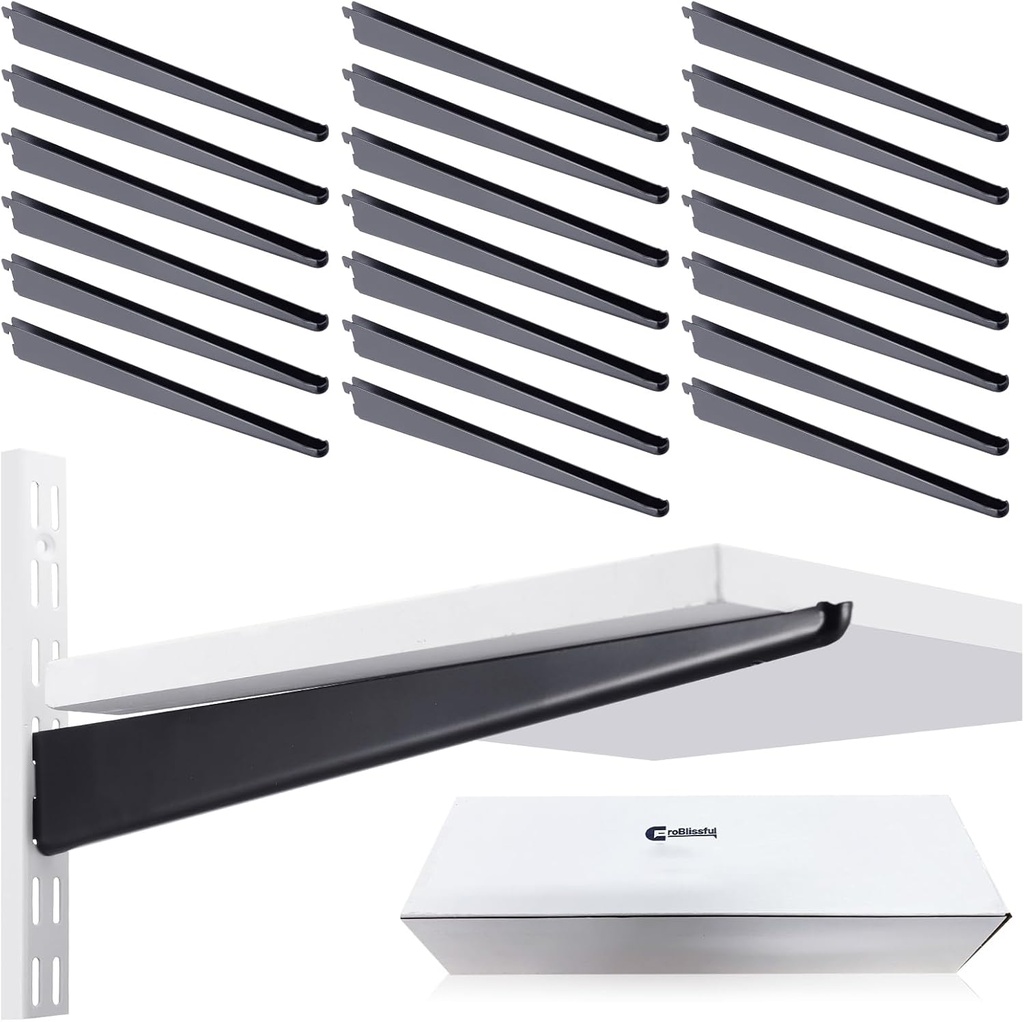 CroBlissful 20 Pcs Adjustable Shelf Brackets for Double Track System Closet Organization Heavy Duty Wire Shelf Brackets(Black,14.5 Inch)