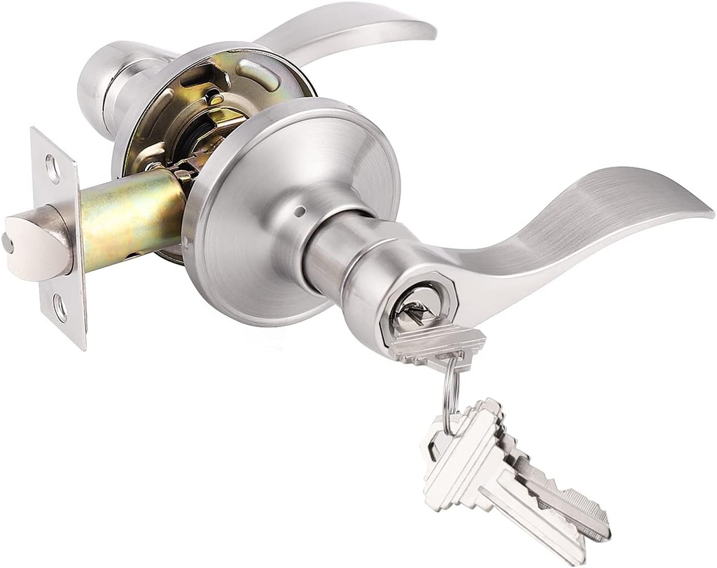 Gobrico Keyed-Alike Satin Nickel Wave Lever Entrance Door Locks, Same Keys, Front Door Handles Reversible Levers Right or Left Handing -10pack