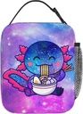 WOEMOZAP Galaxy Axolotl Insulated Lunch Box,Kawaii Axolotl Eating Ramen Noodle Kids Lunch Bags For Girls,Reusable Portable Kids Girls School Lunch Box With Detachable Handle