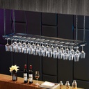 BSEARMG Adjustable Hanging Wine Bottle Rack with Glass Holder for Bars and Kitchens Black Ceiling Mounted Bar Unit for Wine Storage and Decoration 80cmx35cm