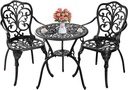 Withniture 3 Piece Patio Bistro Set Cast Aluminum Bistro Table and Chairs Set of 2 with Umbrella Hole,All Weather Metal Bistro Table Set,Outdoor Patio Furniture Set for Garden(Butterfly Black)