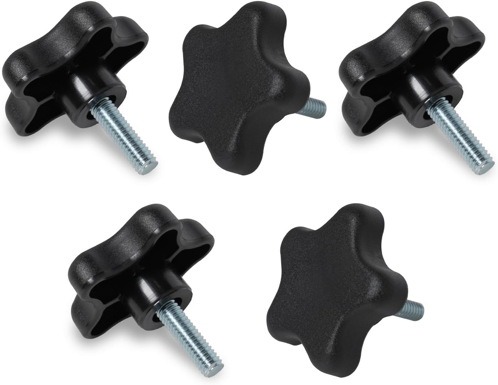 POWERTEC 5 Pack 5/16"-18 5 Star Knobs with 1" Threaded Stud, Thumb Screw Knobs with bolts for Lawn Mower, Umbrella Base, Woodworking Tools & Jigs, Clamps (QNB3007)
