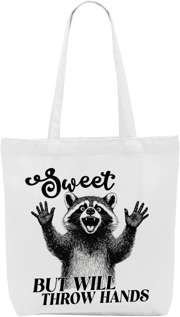 SAPEYKR Sunshine Rainbow Funny Sarcastic Raccoon Gift Canvas Tote Bag for Women Beach Bag Grocery Bags for ShoppingBirthday