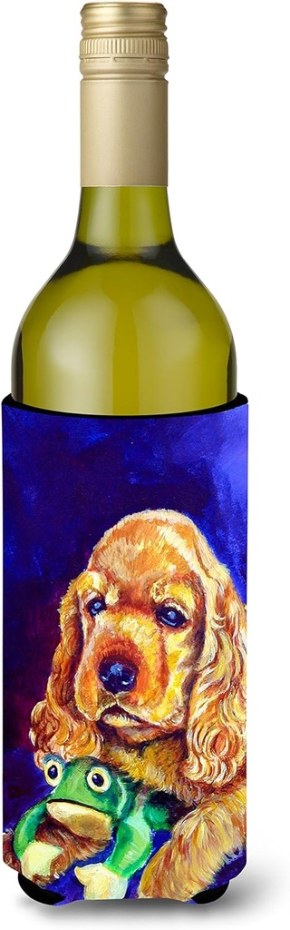 Caroline's Treasures 7342LITERK Cocker Spaniel with Frog Wine Bottle Hugger Bottle Cooler Sleeve Hugger Machine Washable Collapsible Insulator Beverage Insulated Holder