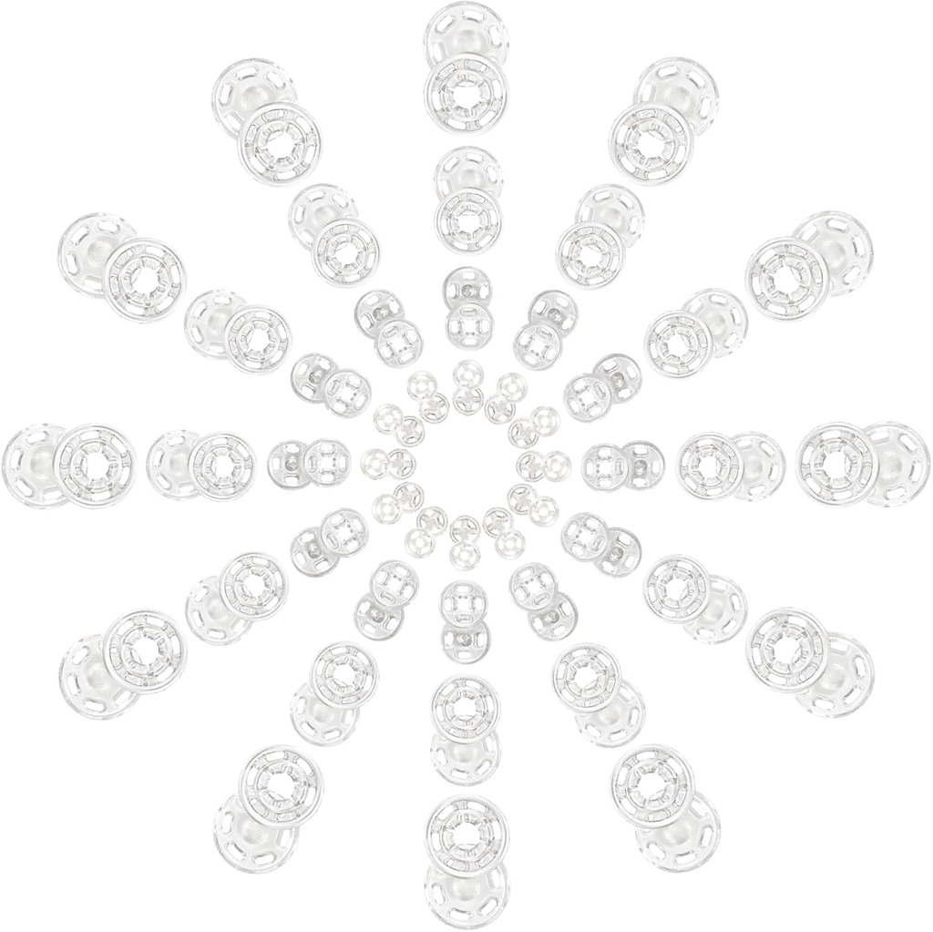 TOAOB 120 Sets 4 Sizes Plastic Sew on Snaps Buttons Round Clear Snaps Invisible Fasteners Sewing on Snap Buttons 7mm 12mm 15mm 21mm for Shirts Clothing DIY Supplies