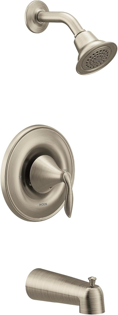 Moen Eva Brushed Nickel Posi-Temp Single-Handle Tub and Shower Trim Kit with Shower Head, Shower Arm, Tub Spout, and Lever Handle, (Valve Required), T2133BN