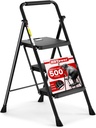 HBTower Step Ladder, Folding Step Stool with Wide Anti-Slip Pedal, Sturdy Steel Ladder, Convenient Handrail, Lightweight, Portable Steel Step Stool