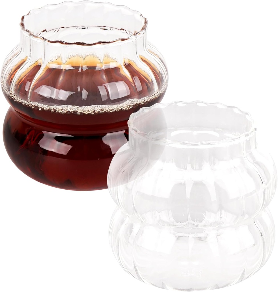 DODAMOUR Set of 2 Ribbed Glass Cups, Unique Origami Style Tumblers for Iced Coffee & Cocktails, 13.8oz Aesthetic Drinking Glasses, Vintage Beer & Soda Glassware Gift