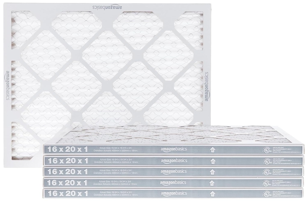 Amazon Basics 16x20x1 Air Filter 6 Pack, MERV 8 AC Furnace Filters (Actual Size: 15.75" x 19.75" x 0.75")