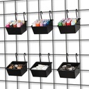 6 Pcs Grid Wall Storage Bin with Hooks, Square Box Shape Hanging Baskets, 3.5 x 2.5 x 1.8 Inch Pegboard Cups for Garage, Kitchen, Office, Craft Room Durable Space Saving Organizer