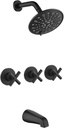 gotonovo 3 Handle Tub Shower Faucet Set, Tub and Shower Faucet Combo,Bathtub Faucet Set with 6 Settings Shower Head and Waterfall Tub Spout, Tub and Shower Trim Kit, Tub Shower Fixture Matte Black