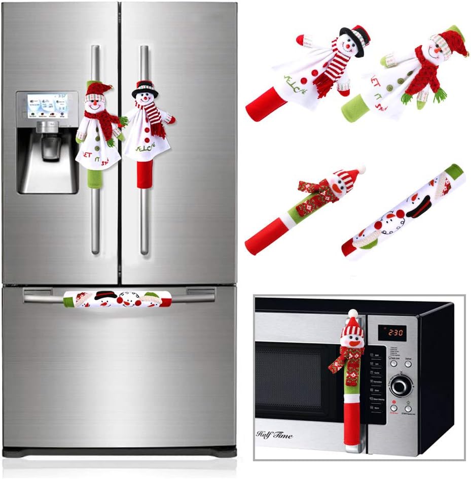 OurWarm Aytai 4pcs Christmas Fridge Handle Covers Snowman Refrigerator Door Handle Cover Kitchen Appliance for Christmas Decorations