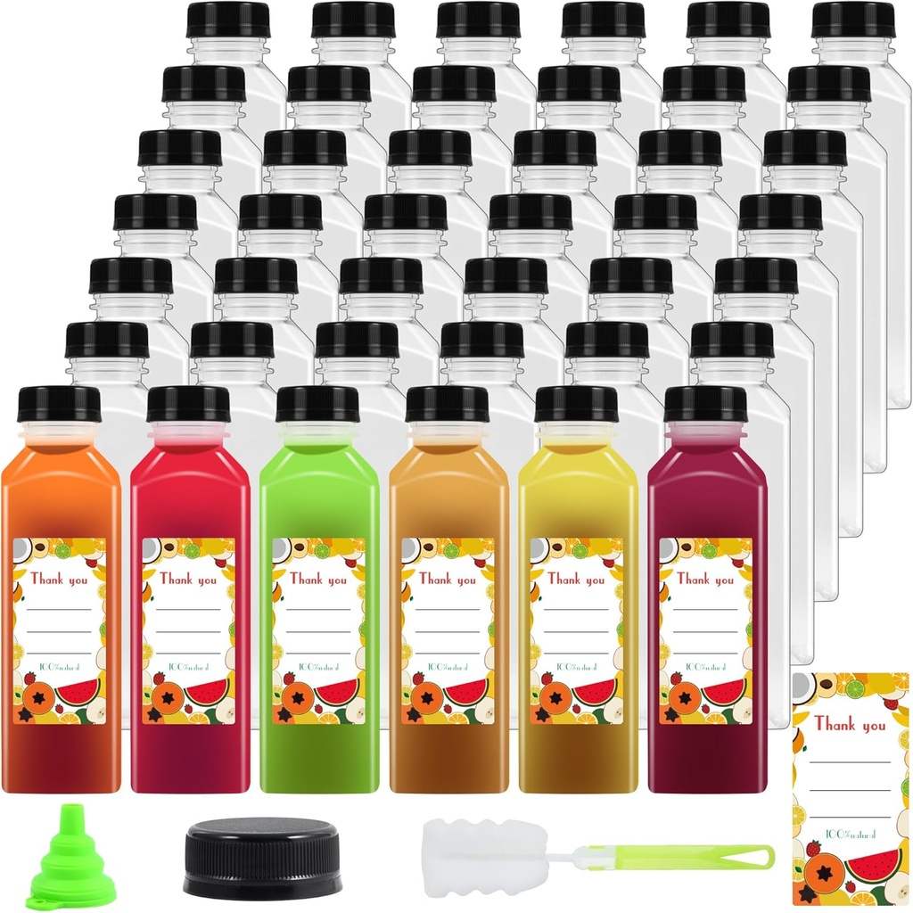 Garandad 36pcs 16 oz Plastic bottles with lids,Juice bottles with caps, Reusable Clear Bulk Beverage Containers for Juice, Milk and Other Beverages