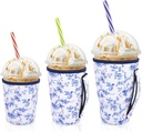 AJLTPA Iced Coffee Sleeve Insulator Sleeves for Cold Drinks Beverages, 3 Pack Reusable Neoprene Cup Sleeve with Handle for 16-32oz Coffee cups(Abstract Floral China)